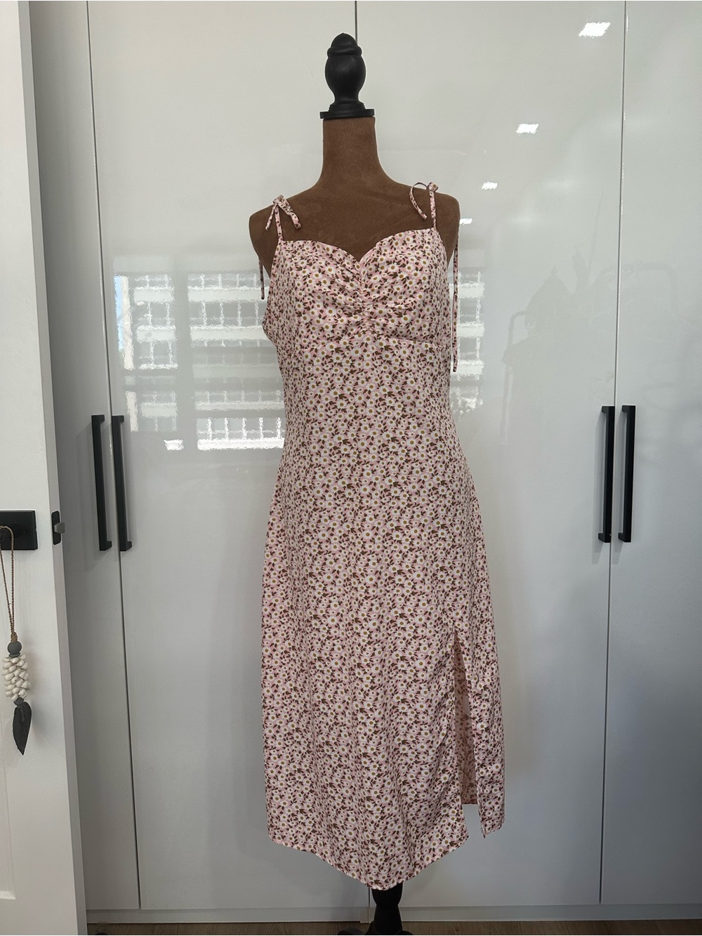 SHEIN Pink Floral Tie-Shoulder Midi Dress